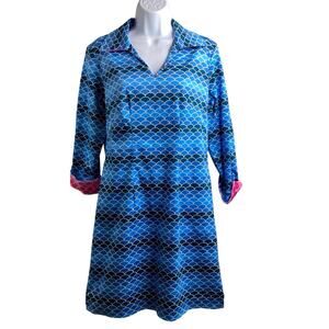 Melly M Blue‎ Coastal Chic Dress Size 4 Preppy Flip Cuffs Stretchy Nautical